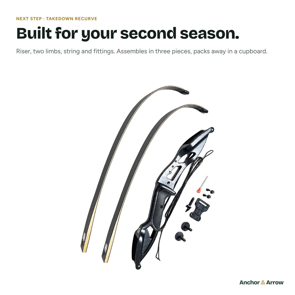 Next Step takedown recurve bow: riser, two limbs, string and fittings