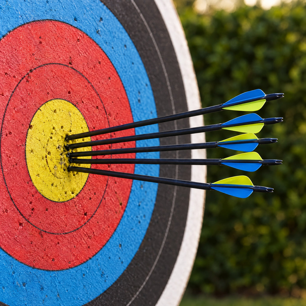 Arrows grouped in the centre of an archery target