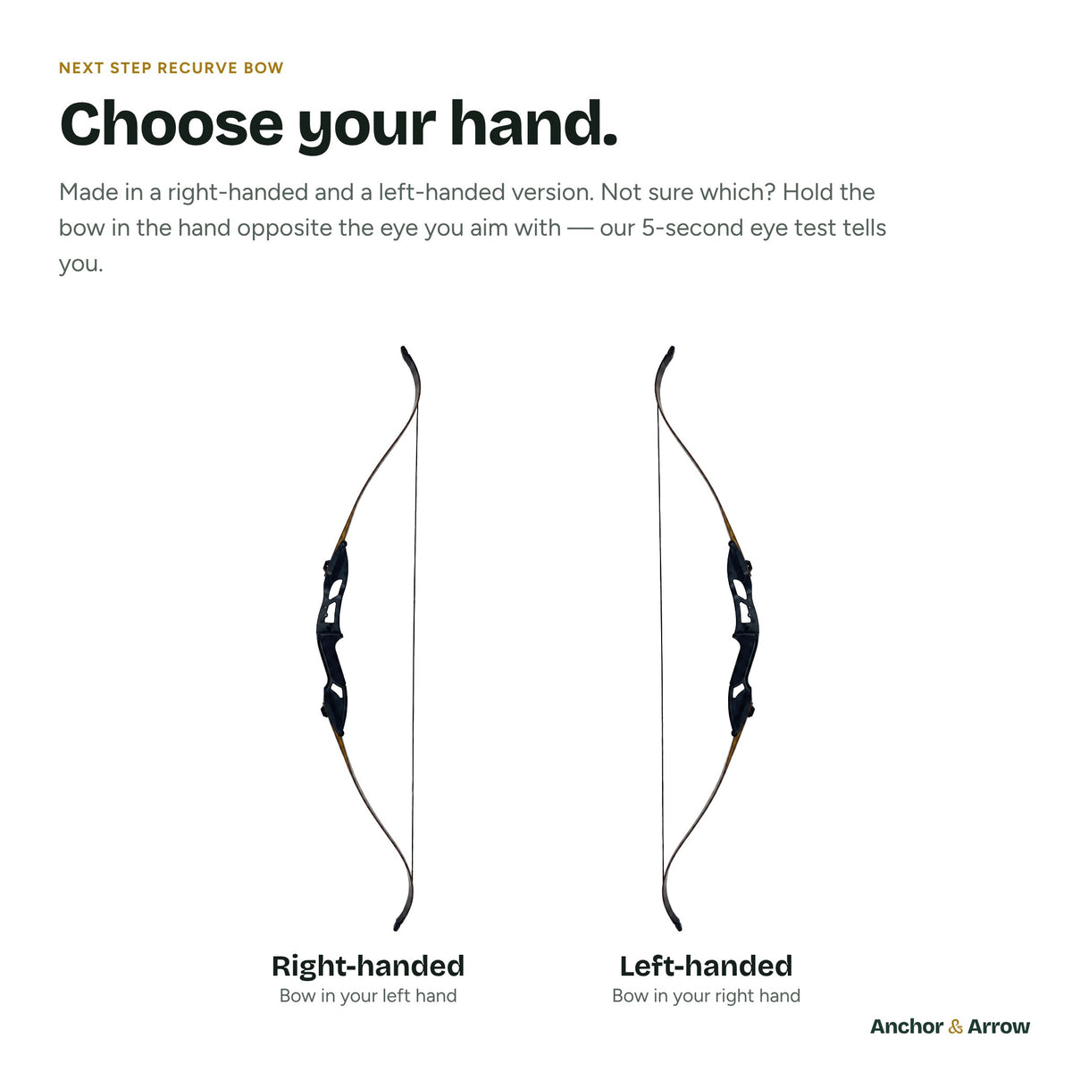 Next Step recurve bow available in right-handed and left-handed versions
