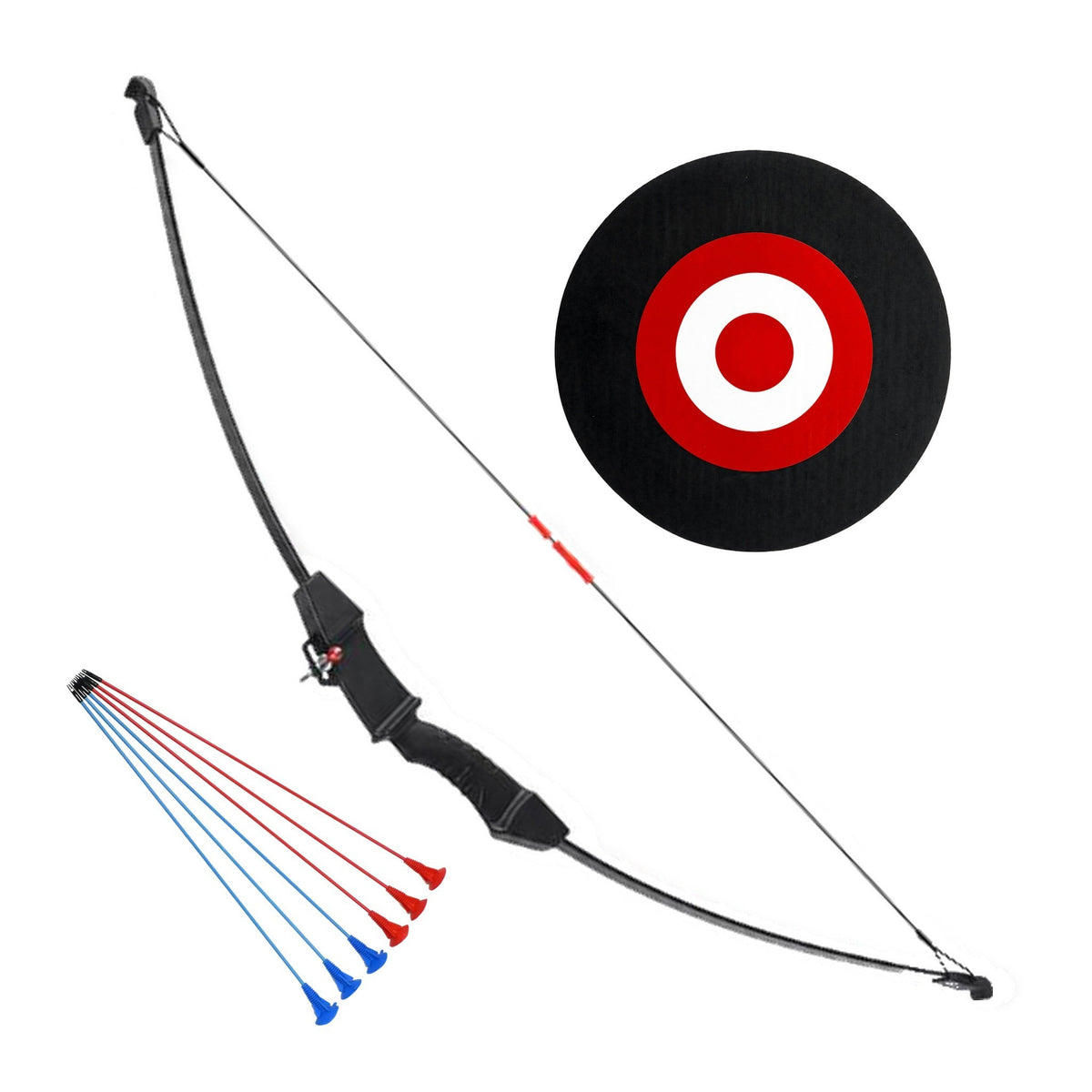 First Draw Junior Kit with black kids' recurve bow, suction-cup arrows and black target